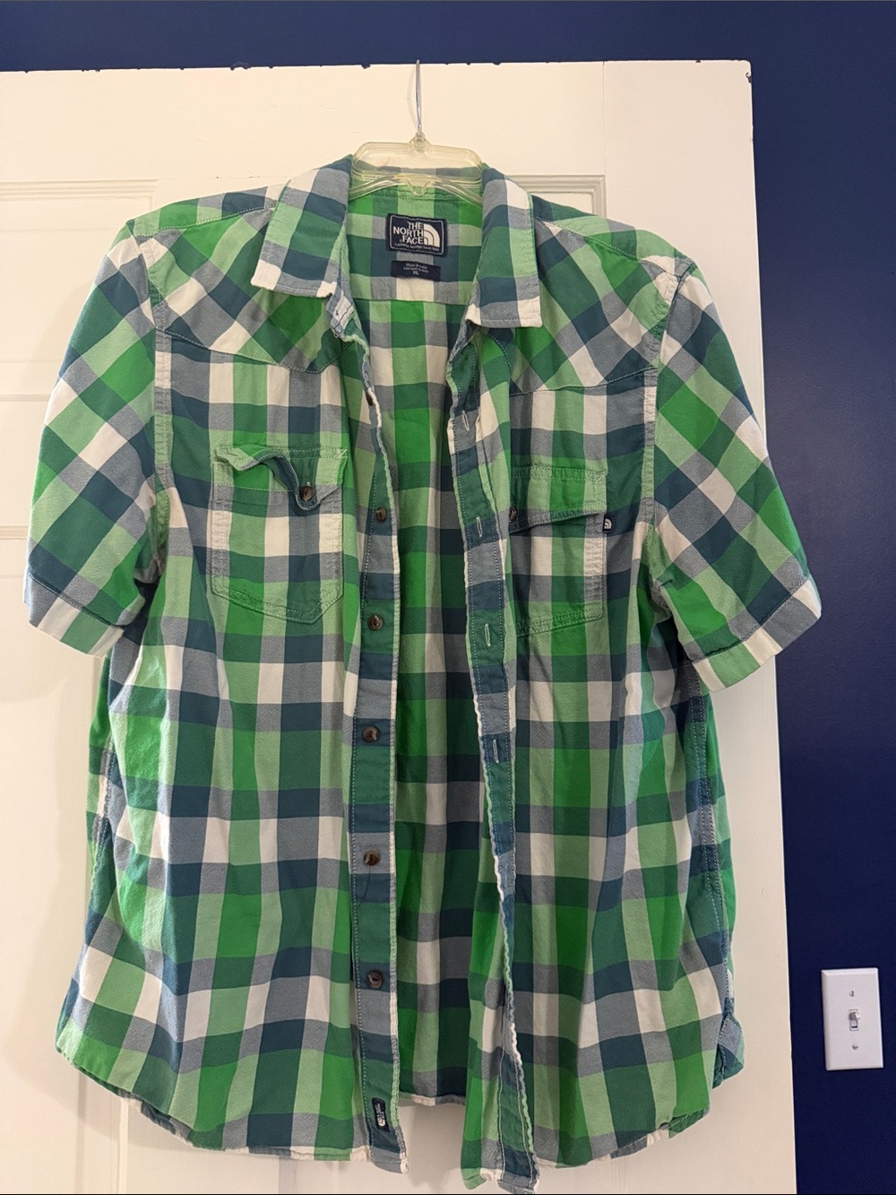 The North Face Men's Green & Blue Plaid Button-Front Shirt
